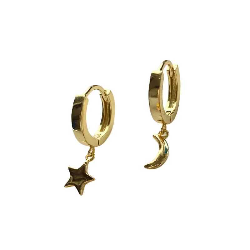 Ladies animal earrings-Moon Star Charm Huggies