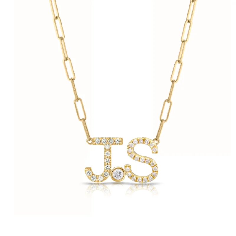 Ladies gold necklace-Custom Diamond Initials and Bezels Paper Clip Necklace