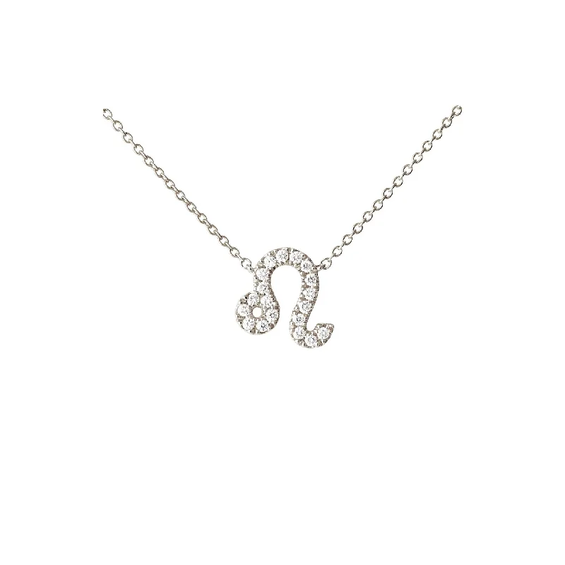 Ladies moonstone necklace-Petit Sign Leo 18K Whitegold Necklace w. Diamonds