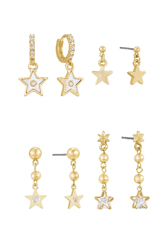 Ladies geometric drop earrings-Constellation Star Dangle Earring Set of 4