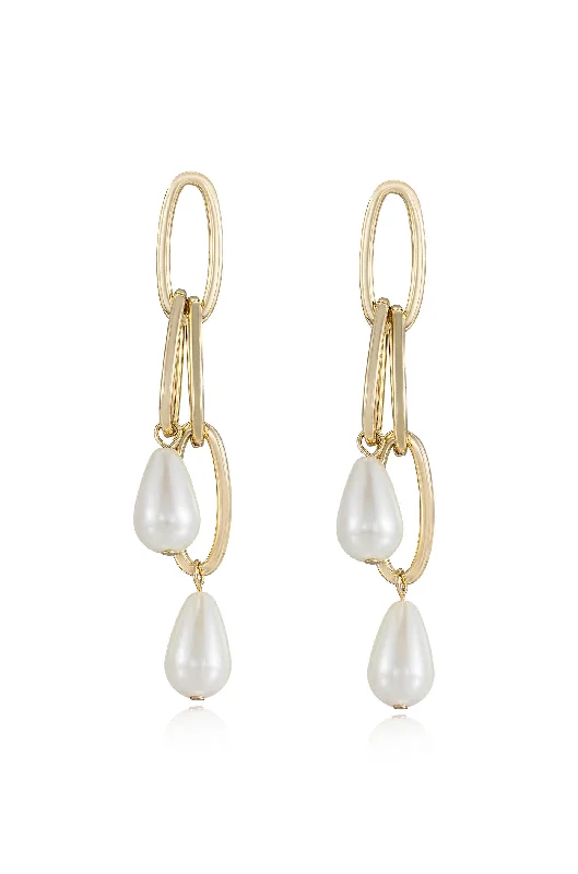 Ladies large earrings-Pearl Chain Earrings