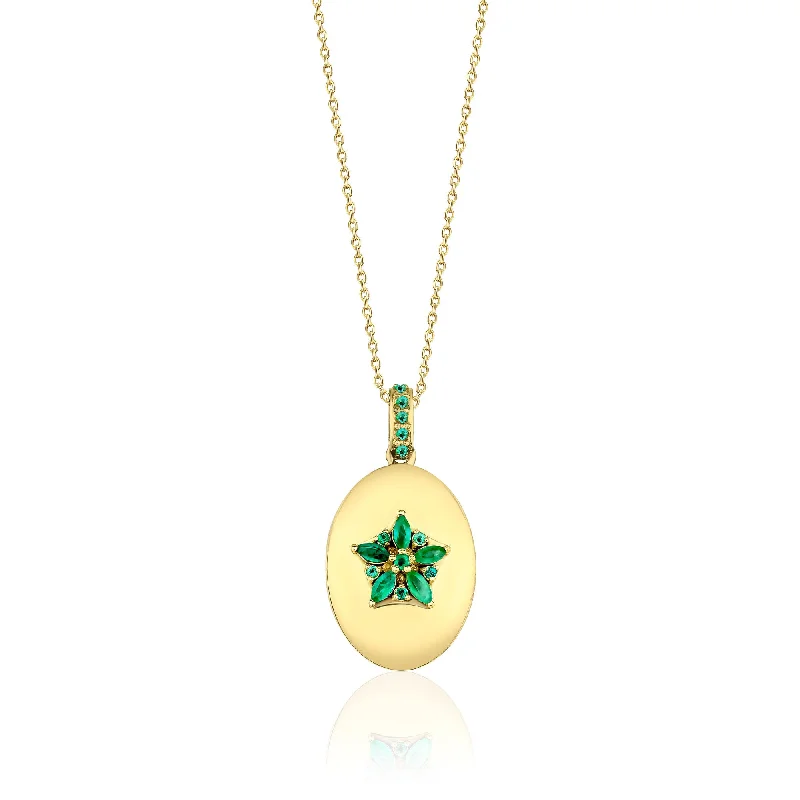 Ladies silver pendant necklace-Fleur Sparkle 18K Gold Necklace w. Emeralds