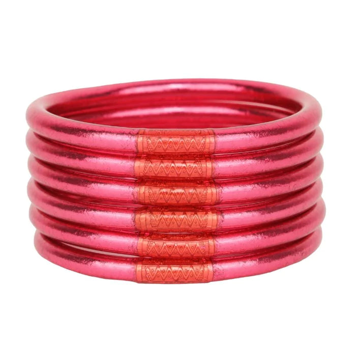 Ladies fashion bracelet-BuDhaGirl | Set of Six | All Weather Bangles in BDG Pink