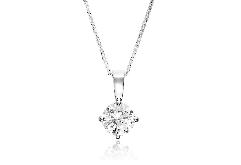 Ladies gemstone chain necklace-Princess Round 8 mm. Silver Necklace w. White Zirconias