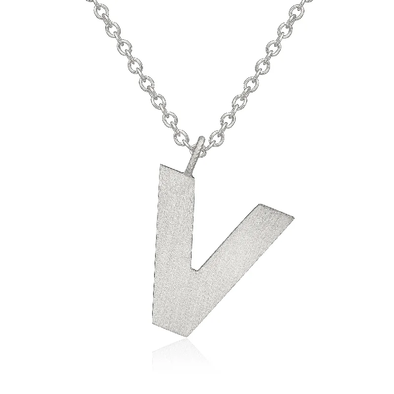 Ladies chunky necklace-Letter V Silver Necklace