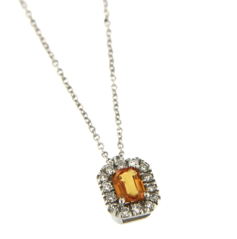 Ladies multi-strand necklace-Candy 18K White Gold Necklace w. Diamonds & Orange Sapphire