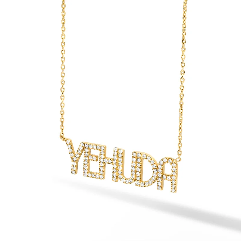 Ladies statement chain necklace-Large Diamond Pave Custom Name Necklace