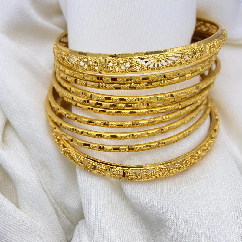 Ladies custom bracelet-Plain Gold Bunch Bangles 8+2 pcs.