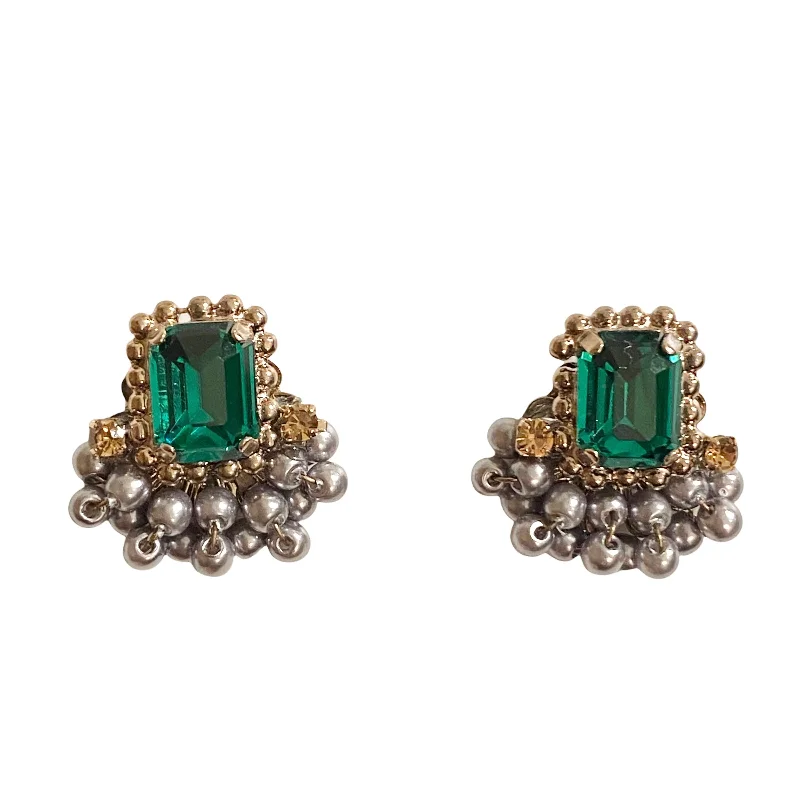 Ladies vintage earrings-Sparkle Pearl Cluster Stud Earrings