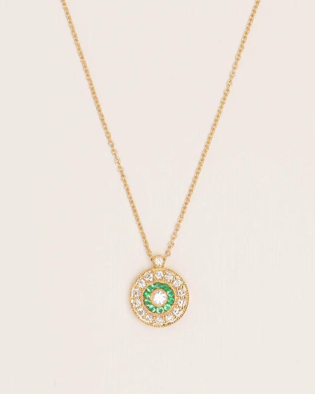 Ladies long necklace-Emerald & Diamond Rosas 18K Gold Necklace