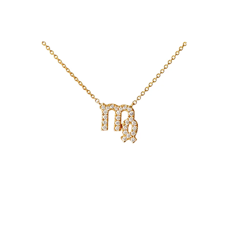 Ladies flower pendant necklace-Petit Sign Virgo 18K Gold Necklace w. Diamonds