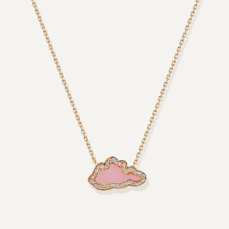 Ladies sterling silver necklace-Allusia Love Pink Enamel 18K Rosegold Necklace w. Diamonds