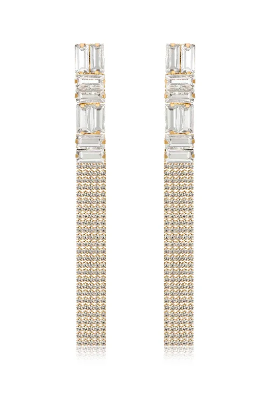 Ladies sleek earrings-Art Deco Crystal Chain Earrings