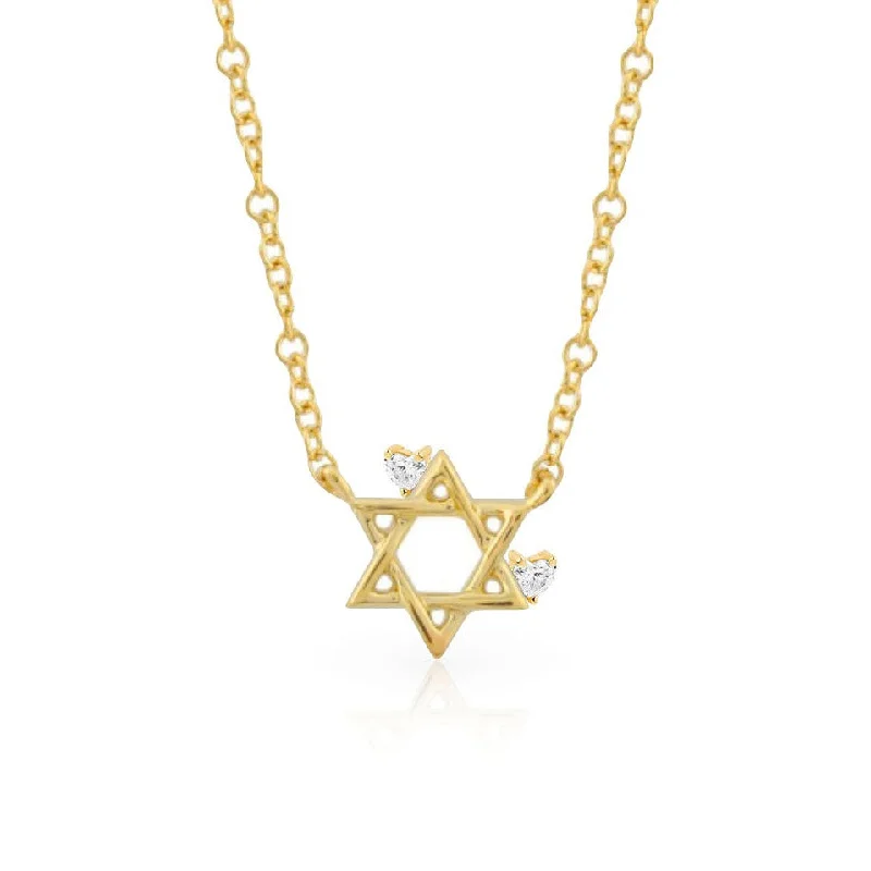 Ladies heart-shaped pendant necklace-Star of David with Floating Heart Diamond