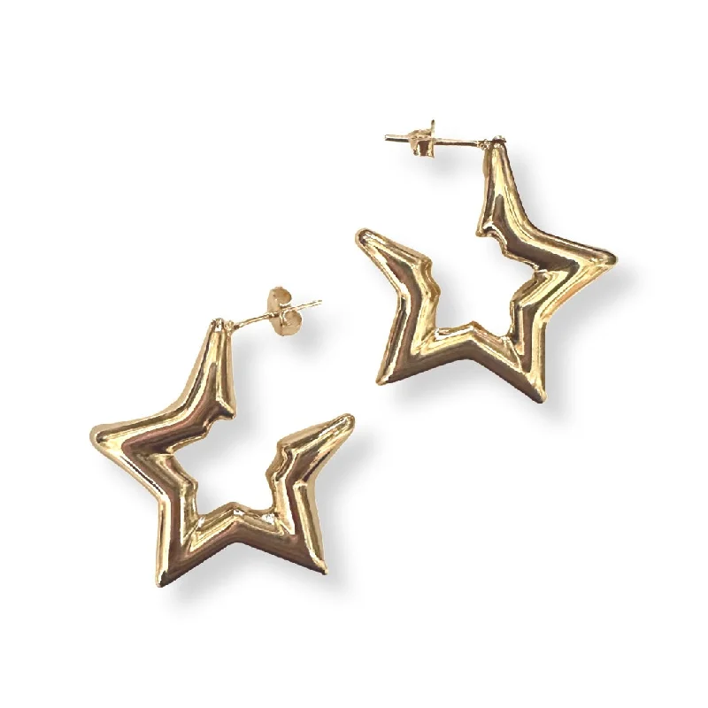 Ladies rose gold earrings-Gold Filled Star Hollow 1” Tube Hoops