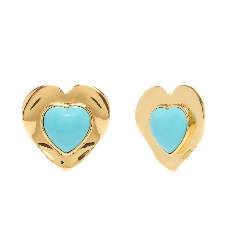 Ladies gold dangle earrings-Gloria Studs in Gold Turquoise