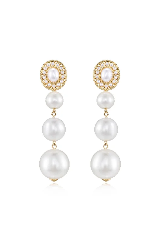 Ladies vintage drop earrings-Graduating Pearl Dangle Earrings