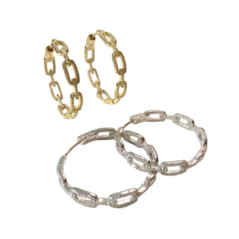 Ladies oversized earrings-Chain Link Hoops