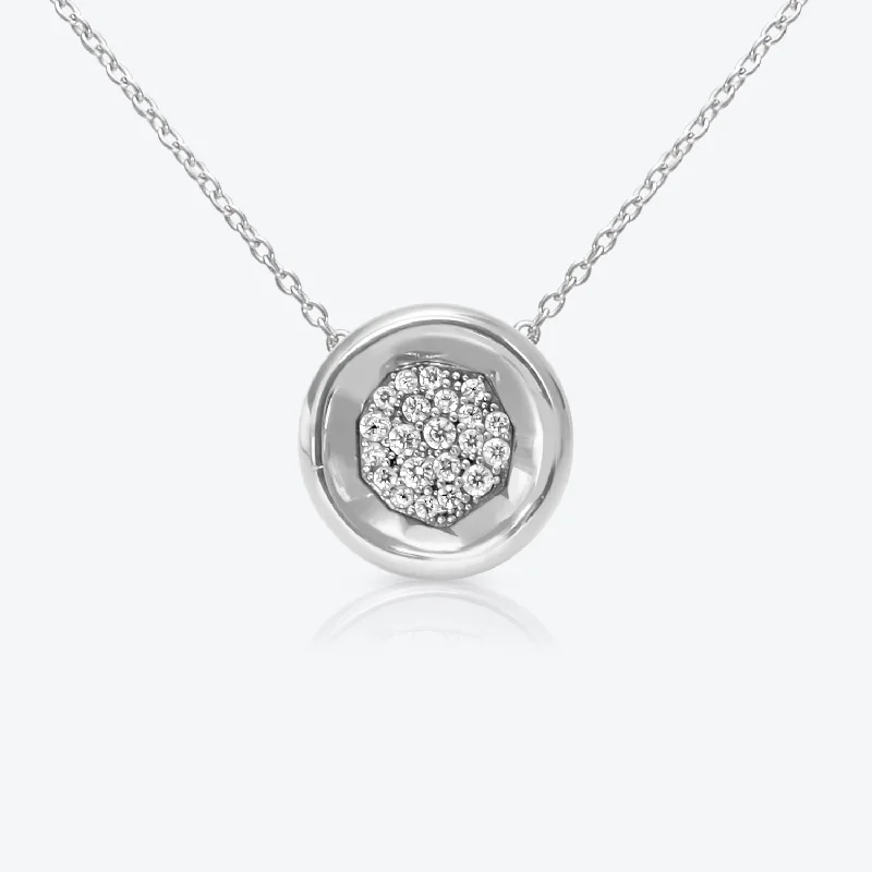 Ladies crystal necklace-A. Sun Halo Core 18K White Gold Necklace w. Lab-Grown Diamond Pavé