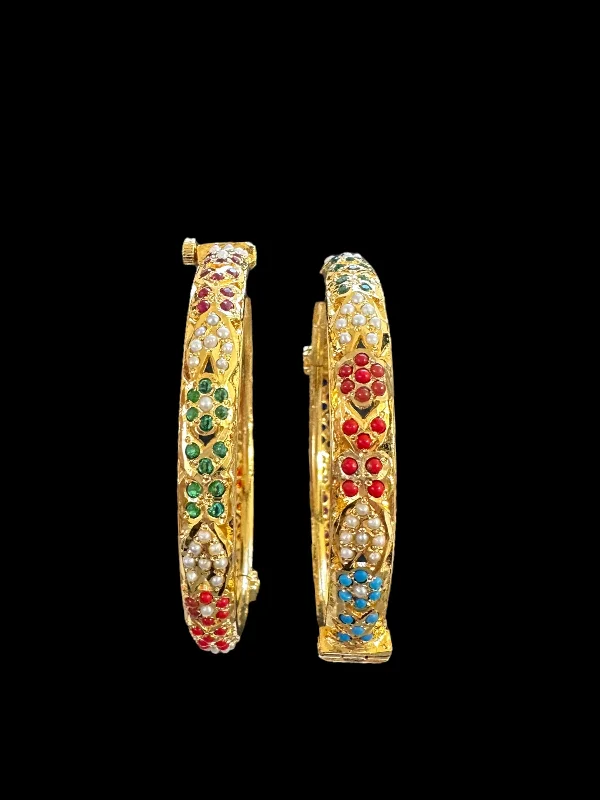 Ladies gold-plated bracelet-Navratan Jadau gold plated silver bangles  ( SHIPS IN 4 WEEKS  )