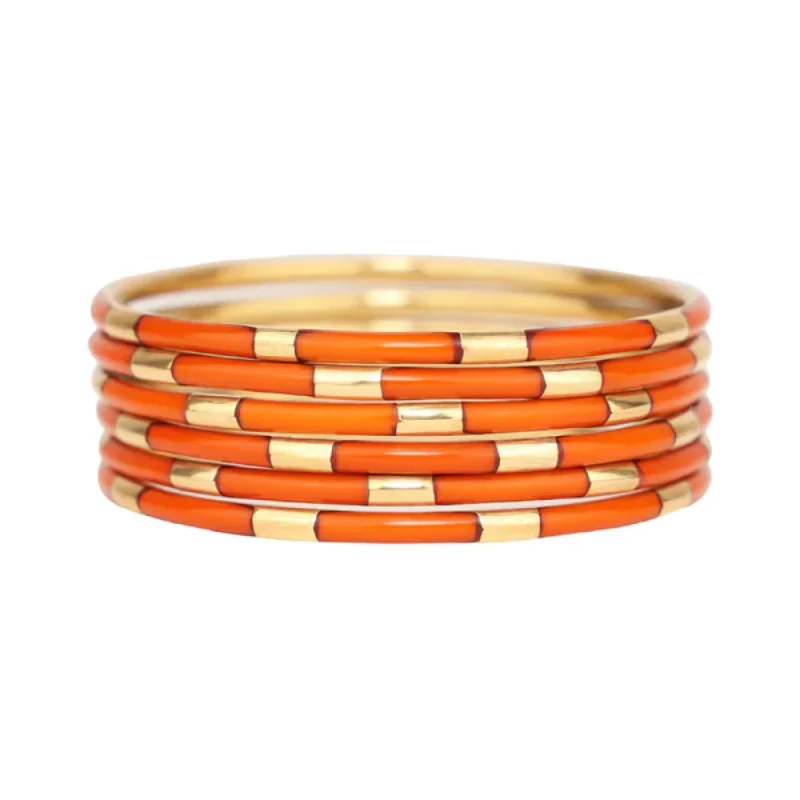 Ladies oval bracelet-BuDhaGirl | Set of Six | Veda Bangles in Burnt Orange