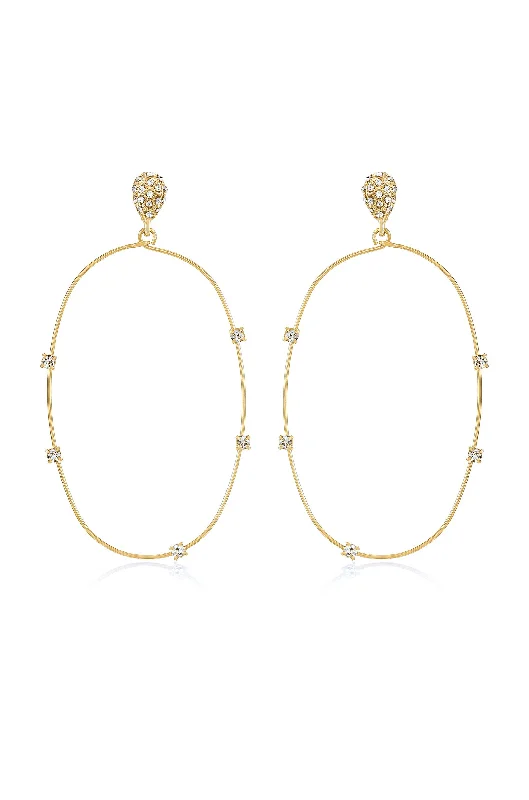 Ladies gold stud earrings-Delicate Crystal Large Oval Hoop Earrings