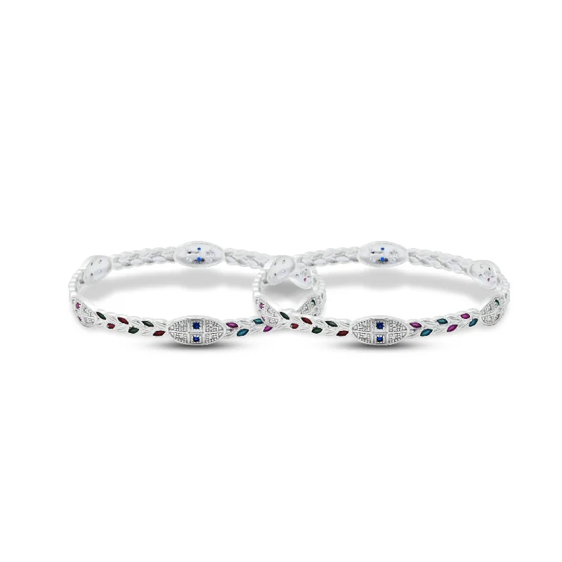 Ladies zirconia bracelet-Silver Attractive Colorful Leaves Bangles for Her