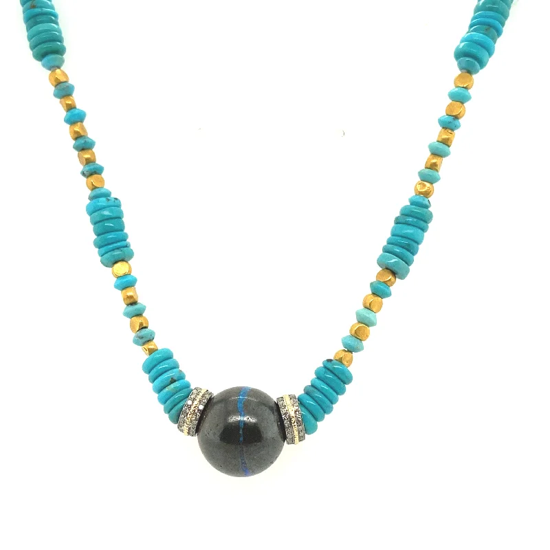 Ladies vintage necklace-Boulder Opal & Turquoise Beaded Necklace