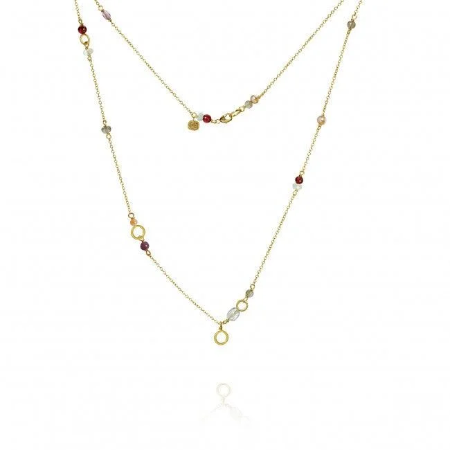 Ladies bridal necklace-Piccolo Daybreak 18K Gold Necklace w. Gemstones