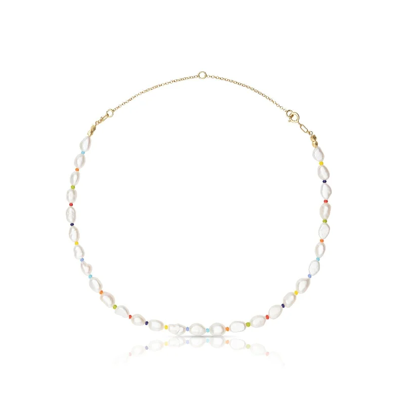 Ladies layered diamond necklace-Collar Macarella 18K Gold Plated Necklace w. Pearls