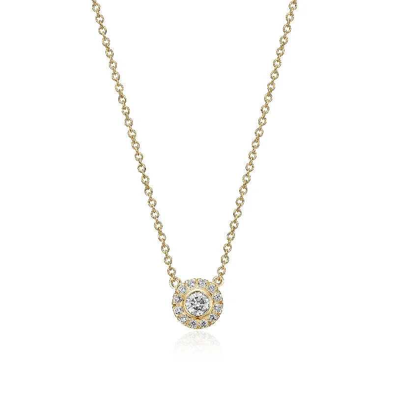 Ladies pearl necklace-Harmony Small 18K Gold Necklace w. Diamonds