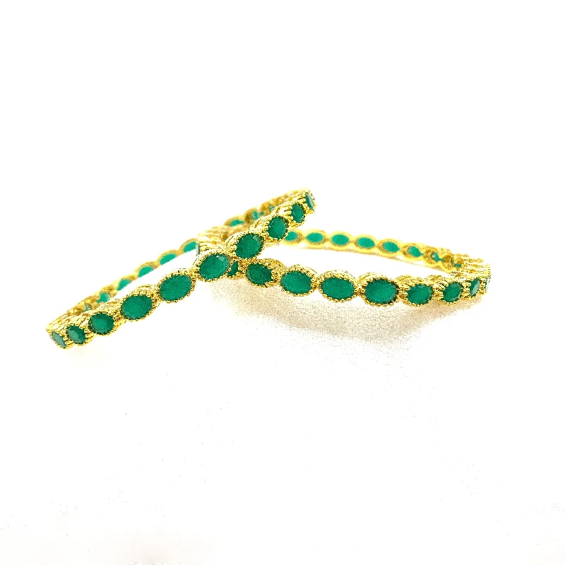 Ladies charm bracelet-Lustrous Green Zircon (CZ) stone Bangles