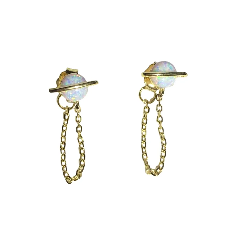 Ladies adjustable earrings-Opaline Saturn Chain White Opal Earrings