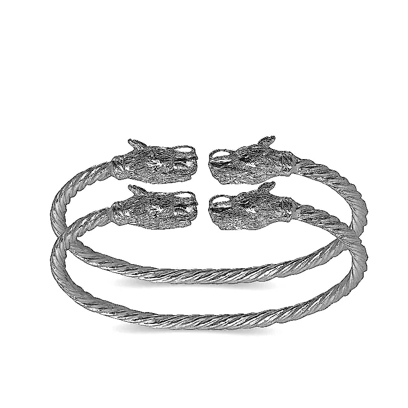 Ladies silver bracelet-Better Jewelry Dragon ends coiled rope West Indian bangles .925 Sterling silver (MADE IN USA) (1 pair)