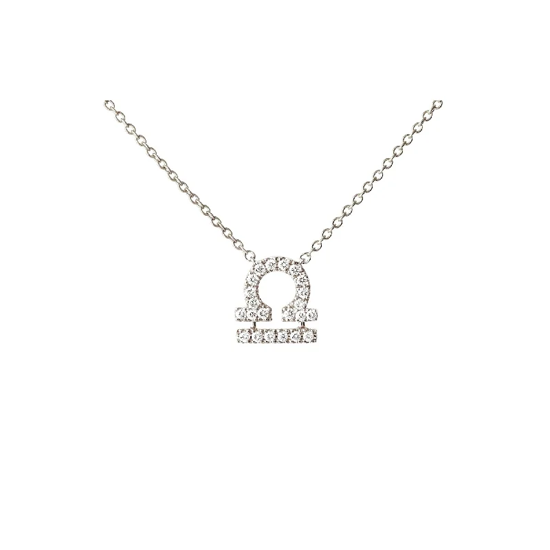 Ladies elegant necklace-Petit Sign Libra 18K Whitegold Necklace w. Diamonds