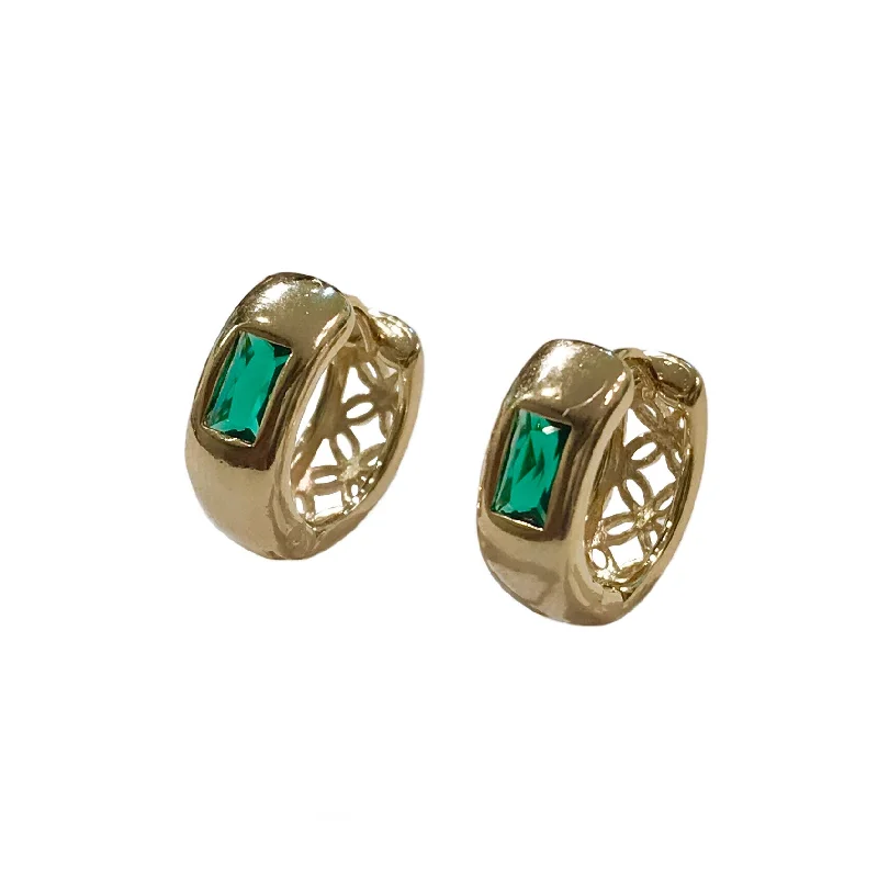 Ladies gold dangly earrings-Crysta Birthstone Baguette Huggies