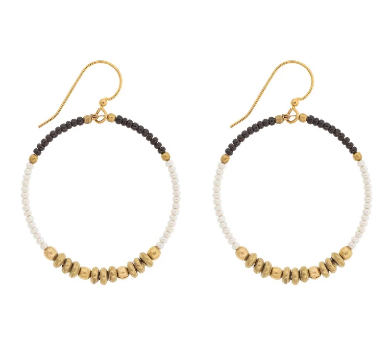 Ladies oversized earrings-<br> Colorblocked Brass Hoop <br> Cream