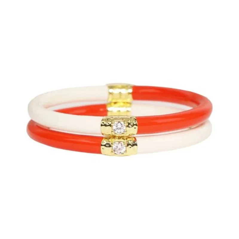 Ladies charm bracelet-BuDhaGirl | Set of Two | Yin & Yang All Weather Bangles in Coral/Ivory