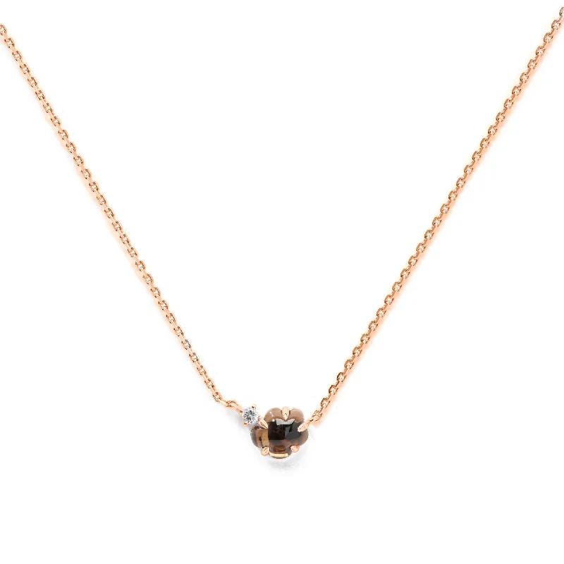 Ladies silver necklace-Mid Cloud 18K Rosegold Necklace w. Smokey Quartz & Diamonds