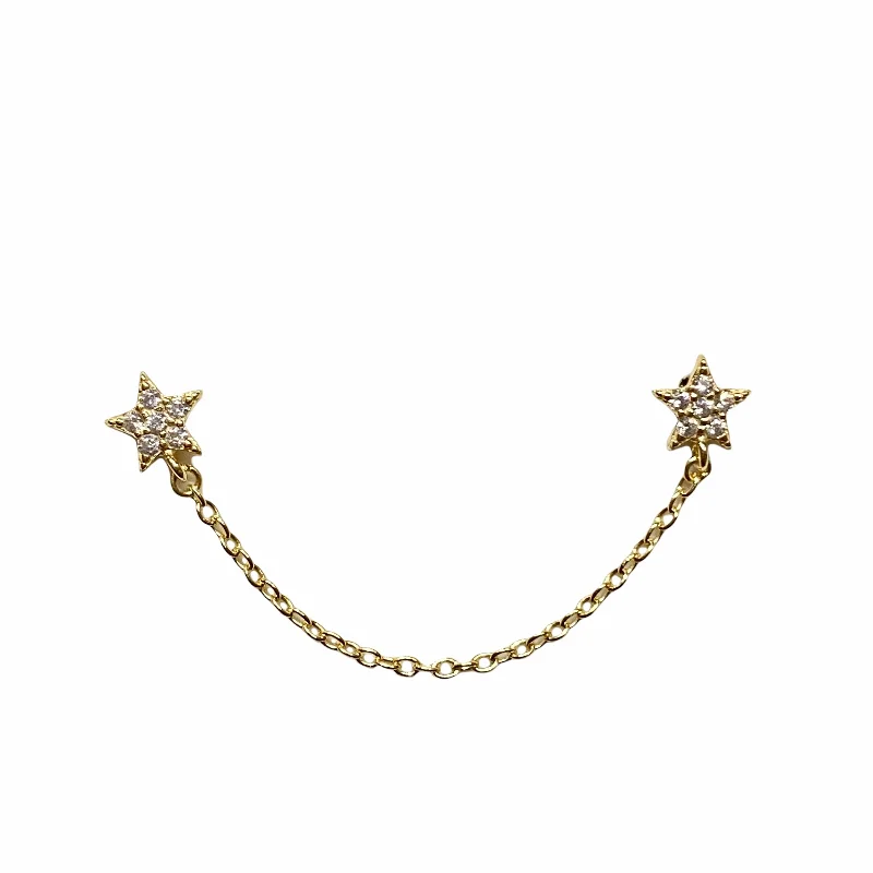 Ladies classic stud earrings-Star Double Chain Stud Earrings