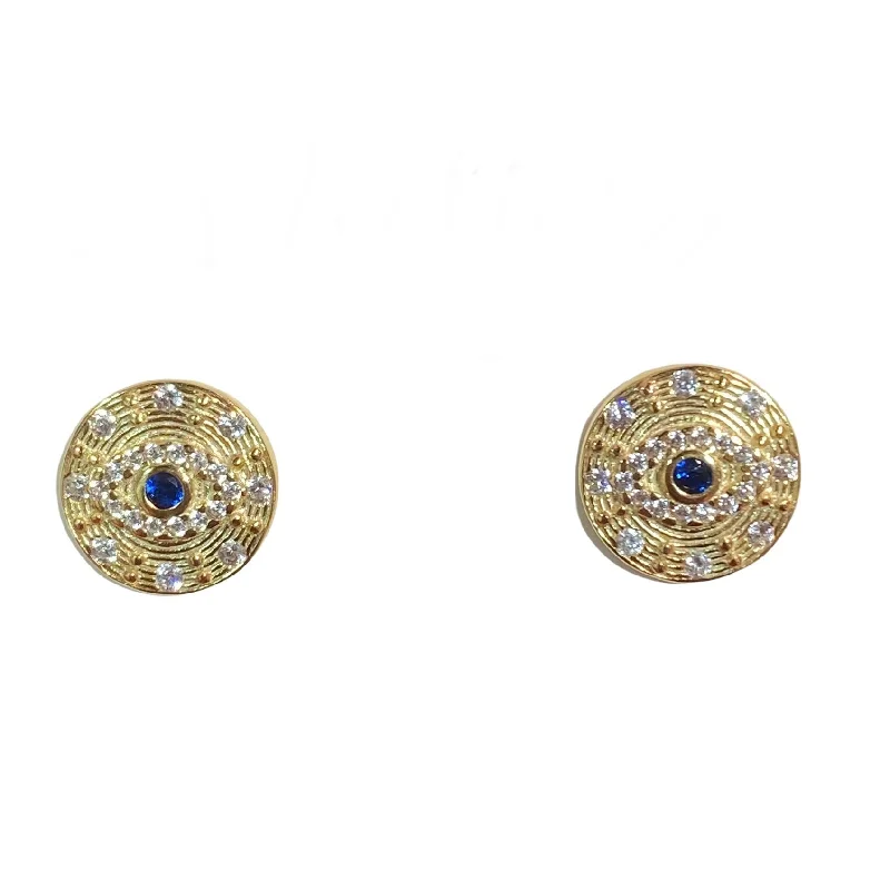 Ladies vintage drop earrings-Evil Eye Disc Stud Earrings