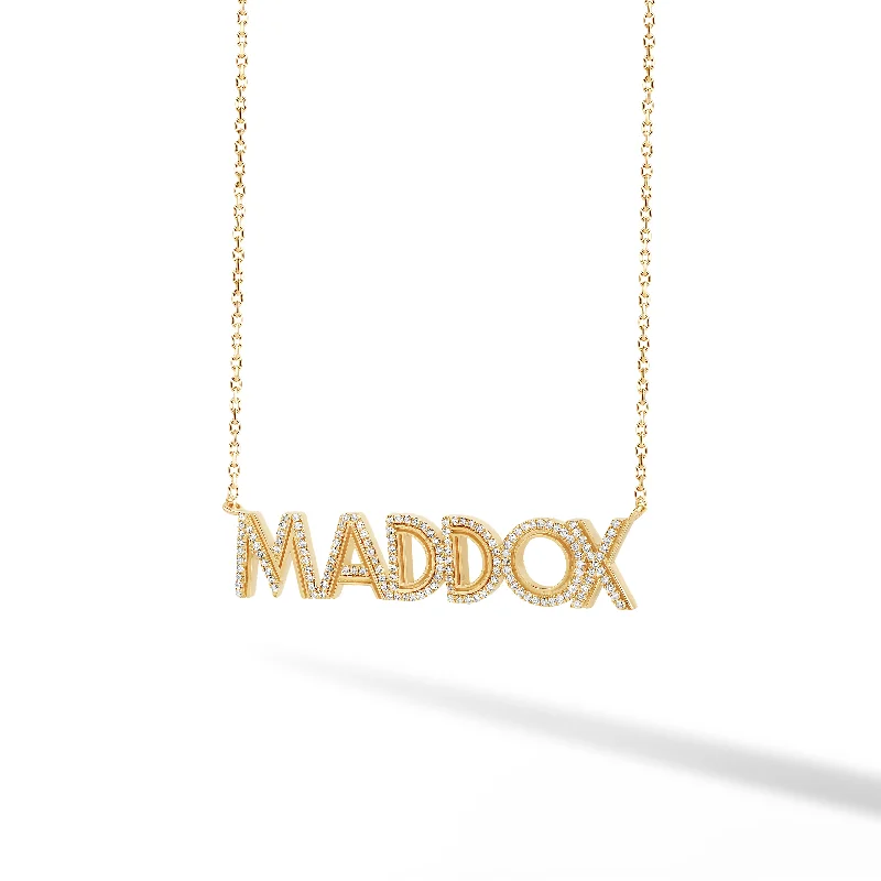 Ladies gold link necklace-Fluted Finish + Diamond Detail Name Necklace