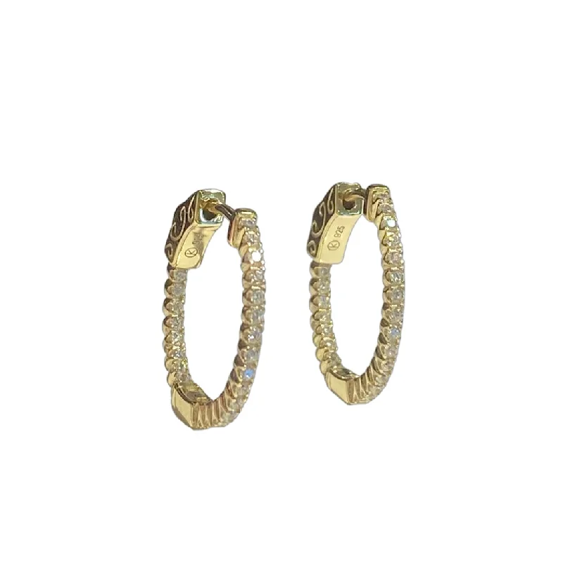 Ladies ear chain earrings-French Clasp Pave 0.7” Hoops