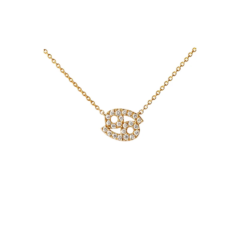 Ladies crystal pendant necklace-Petit Sign Cancer 18K Gold Necklace w. Diamonds