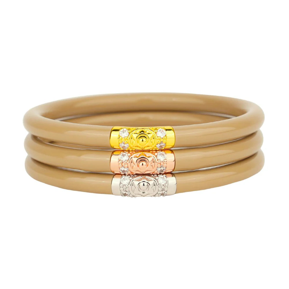 Ladies minimalist bracelet-BuDhaGirl | Set of Three | Three Kings All Weather Bangles in Sand