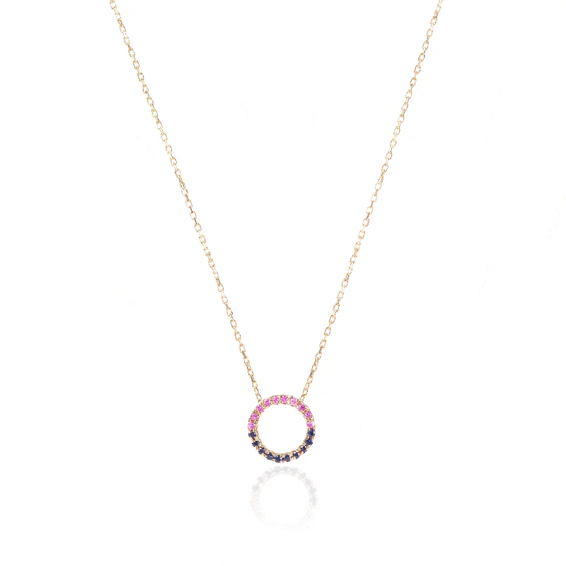 Ladies bridal necklace-Claire 18K Gold Necklace w. Pink & Blue Sapphires