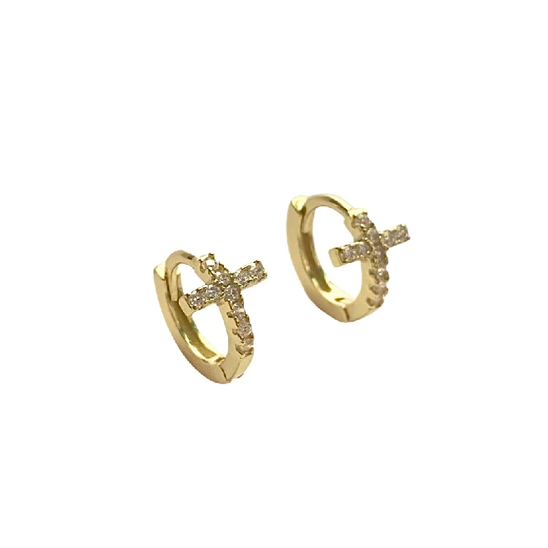 Ladies opal earrings-Haggy Cross Mini Huggies