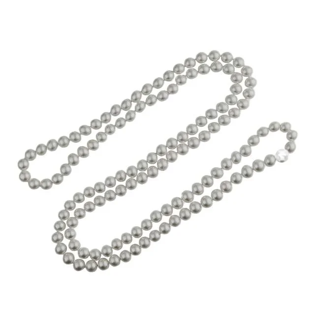 Ladies long chain necklace-Wrapped Necklace w. Grey Shell Pearls