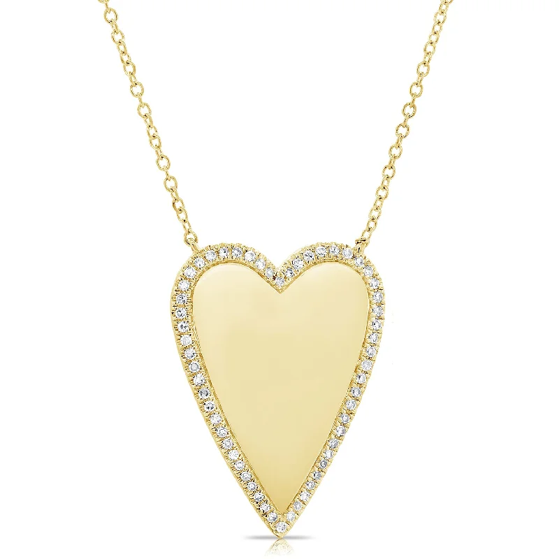 Ladies birthstone necklace-Jumbo Gold Heart Necklace with Pave Outline