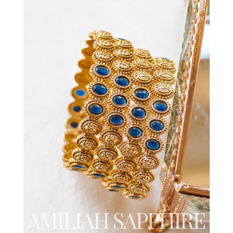 Ladies leather bracelet-Amiliah Bangles - Sapphire